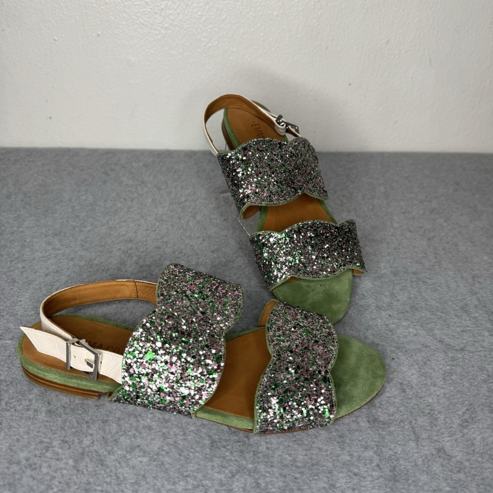 Emma Go Patrice Sandals Womens 39 / US 8‎ Sparkle Strap Back Green White Glitter